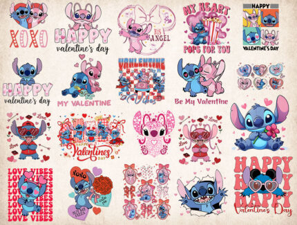 Stitch Valentine’s PNG Bundle, Stitch Love PNG